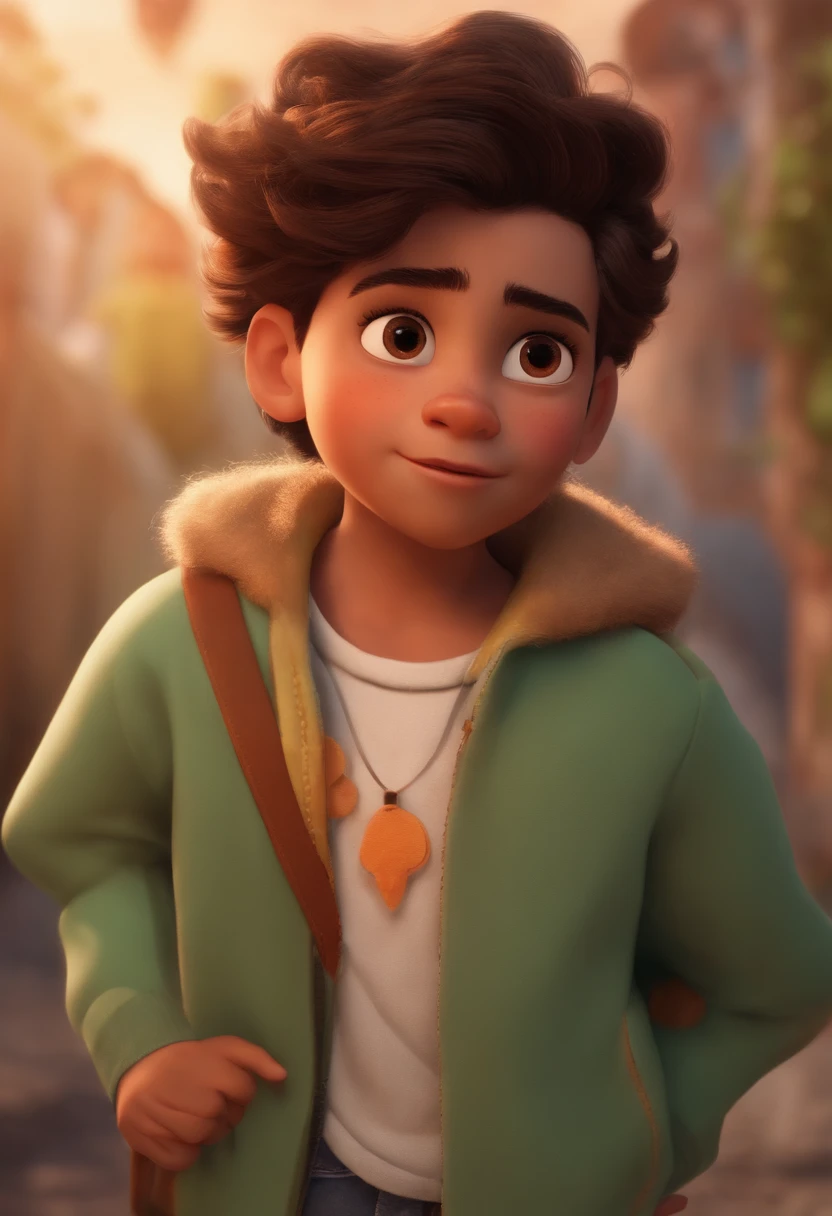 Image of a boy for a story in a YouTube video in Pixar format, He's the allabester, He's the class leader, He's outgoing, Playful and gets up for a lot of things, cabelo curto