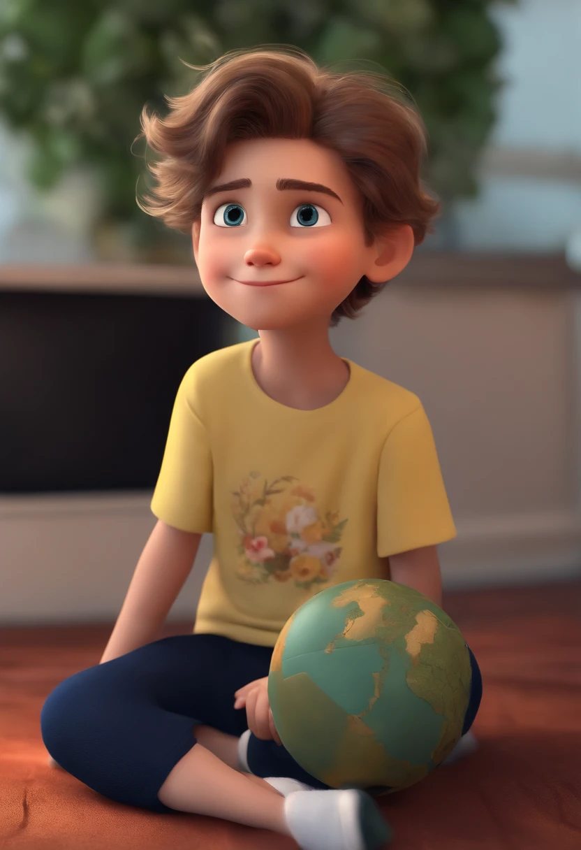 Image of a boy for a story in a YouTube video in Pixar format, He's the little allabester, He's the class leader, He's outgoing, Playful and gets up for a lot of things, cabelo curto
