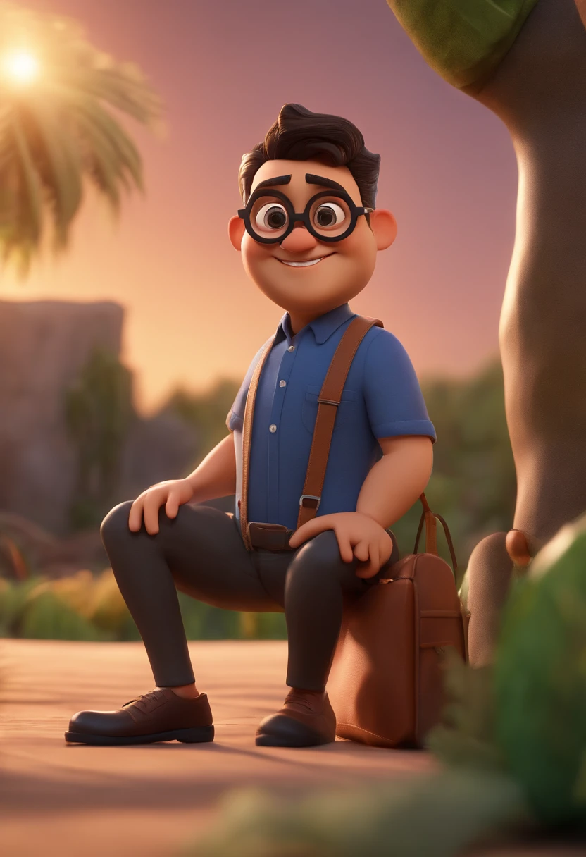 Cartoon character of a man wearing black glasses and a blue shirt, um personagem animado, Caractere estilizado, animation style rendering, 3D estilizado, Arnold Maya render, 3 d render stylized, toon render keyshot, Personagem 3D, Personagem 3D, 3d rendering stylized, 3 d character render, personagem de desenho animado, Personagem de close up, Pose de personagem, (Estilo Pixar) (master part:1.2) (Bokeh) (best quality) (pele detalhada) (textura detalhada) (8k) (argila) (Cinematic lighting) (foco nítido,Senta e vaza a parte superior do corpo