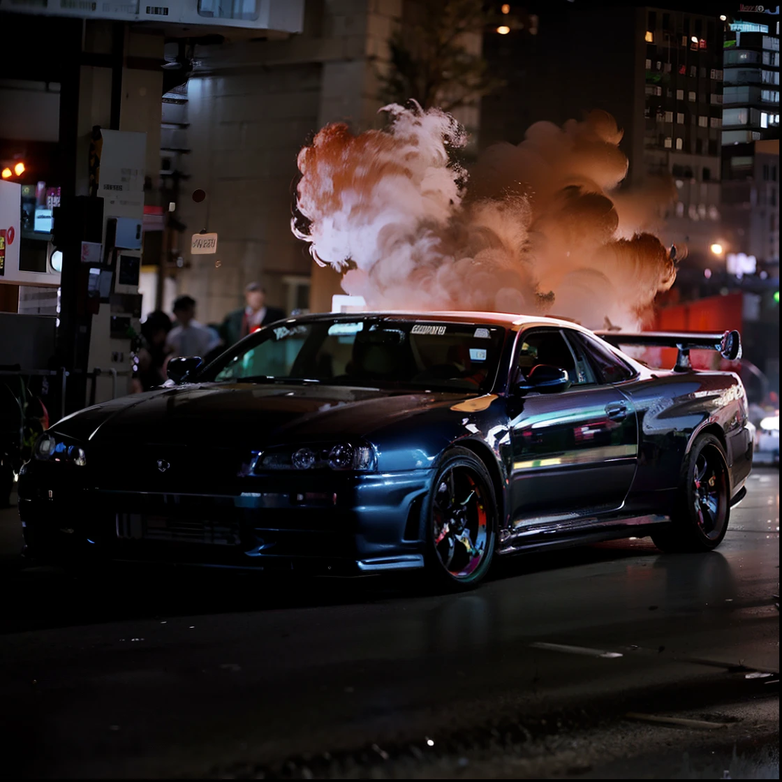 um close up de um carro pegando fogo em um estacionamento, carros em chamas, carro em chamas, vehicles on fire, vfx action shot, Lamborghini, Burnout, furious action scene, ardente, Tiro VFX, efeitos visuais criativos, epic vfx shot, fires!! hiper-realista, action movie still, VFX rendering, VFX Cinematic Effects, cena em chamas ao fundo, ACTION SCENE