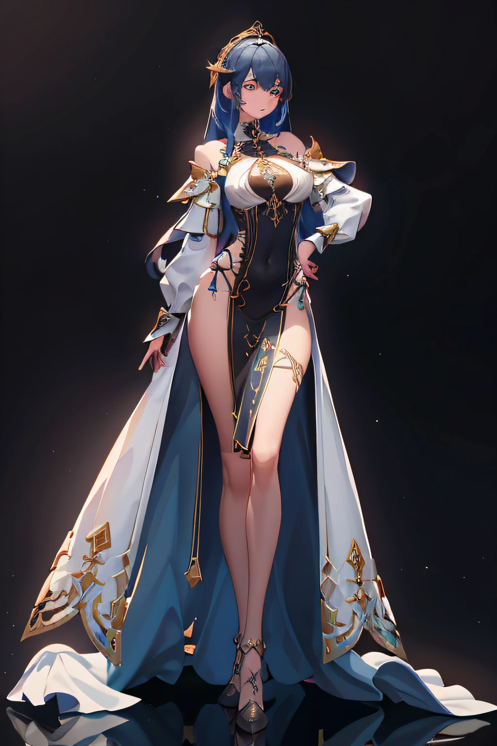 wizard, girl, Estilo 3D, 3DMM, pernas grandes, luz complexa, muito sensual, sexy, renda no traje, over all view, top detalhado,(capa com pontas decoradas),top pequeno mostrando parte superior dos seios,sensual,((seios muito grandes)), (colo totalmente descoberto),(parte superior do peito descoberto), (cintura fina), (curvas perfeitas), perfect feets, dark blue, mostrar barriga lisa e quadril e seios, cobrir bem pouco o corpo, cobrir quase nada do corpo, bubble ass