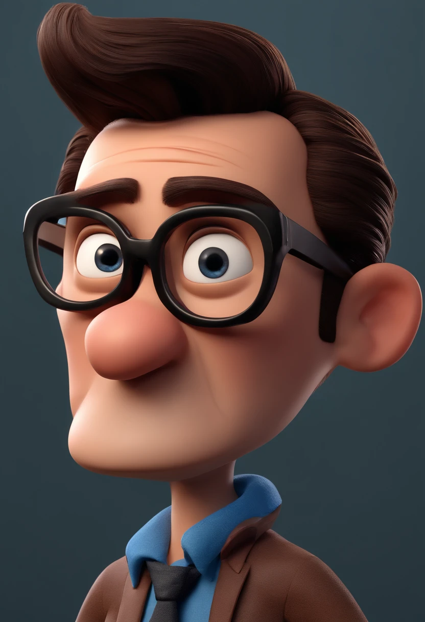 Cartoon character of a man with black glasses and a blue shirt, animation character, Caractere estilizado, animation style rendering, 3D estilizado, Arnold Maya render, 3 d render stylized, toon render keyshot, Personagem 3D, Personagem 3D, 3d rendering stylized, 3 d character render, personagem de desenho animado, Personagem de close up, Pose de personagem, (Estilo Pixar) (master part:1.2) (Bokeh) (best quality) (pele detalhada) (textura detalhada) (8k) (argila) (Cinematic lighting) (foco nítido