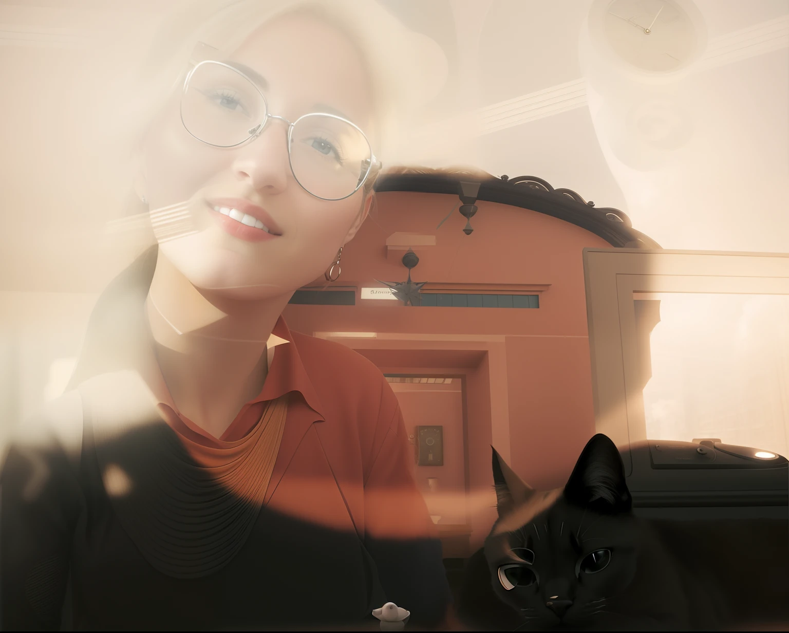 Woman with glasses and a cat in front of a clock, imagem de perfil, Directed by: Nandor Soldier, mulher e gato, Directed by: Carla Wyzgala, foto do perfil, Directed by: Lari Pittman, com gatos ao seu lado, Directed by: CeFerí Olivé, taken in the early 2020s, Directed by: Jeka Kemp