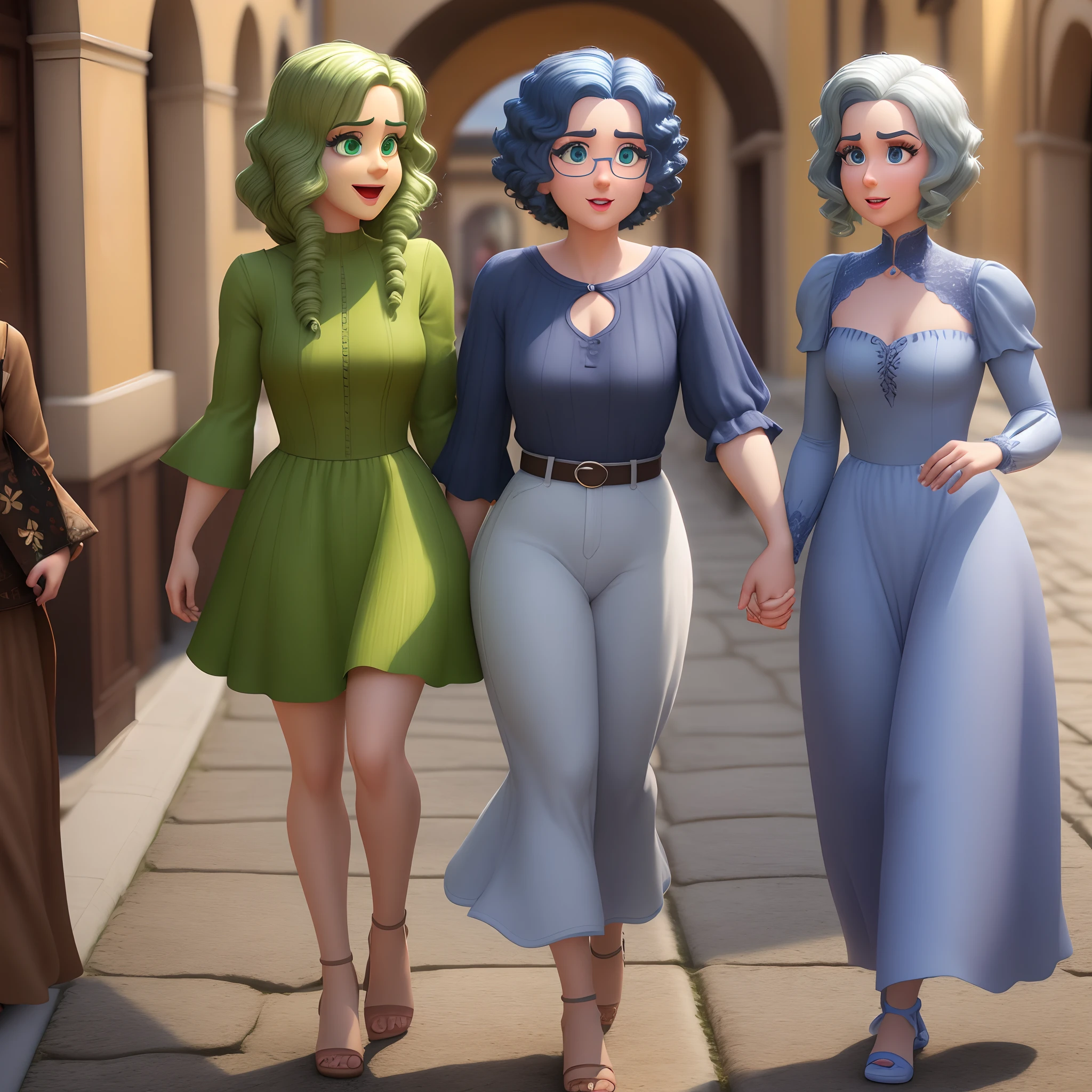 Criar personagem da Pixar realista 3d de casal, loiro de cabelo grisalho olhos verdes, mulher com cabelo castanho e luzes olhos castanhos. Italy Fund