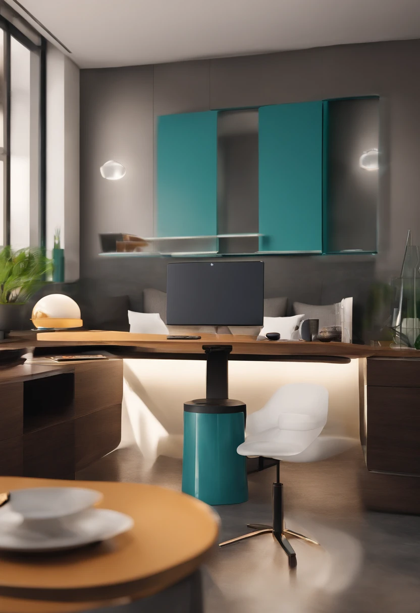 Um designer grafico de sonhos futurista, mas realista, inspired by Pixar animation, de perto. The character takes center stage in the office with captivating facial expressions, oferecendo um toque de irrealidade. esse personagem tem caracteristicas como essas: um homem de 25 anos, de formato de rosto oval, cabelo preto de corte baixo, barba rala, e com um oculos preto.