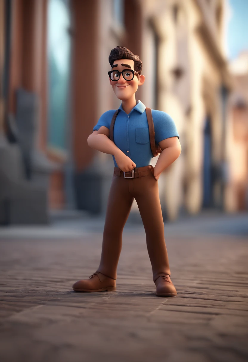 Cartoon character of a man with black glasses and a blue shirt, animation character, Caractere estilizado, animation style rendering, 3D estilizado, Arnold Maya render, 3 d render stylized, toon render keyshot, Personagem 3D, Personagem 3D, 3d rendering stylized, 3 d character render, personagem de desenho animado, Personagem de close up, Pose de personagem, (Estilo Pixar) (master part:1.2) (Bokeh) (best quality) (pele detalhada) (textura detalhada) (8k) (argila) (Cinematic lighting) (foco nítido