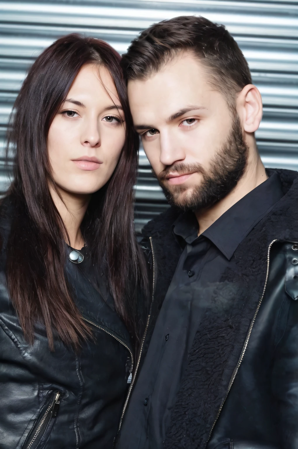 RAW photo,a man and a woman posing for a picture, rick owens, helmut lang, thomas danthony and malika favre, jordan grimmer and natasha tan, portrait of two people , (high detailed skin:1.2),8k uhd, dslr, soft lighting, high quality, film grain, Fujifilm XT3
