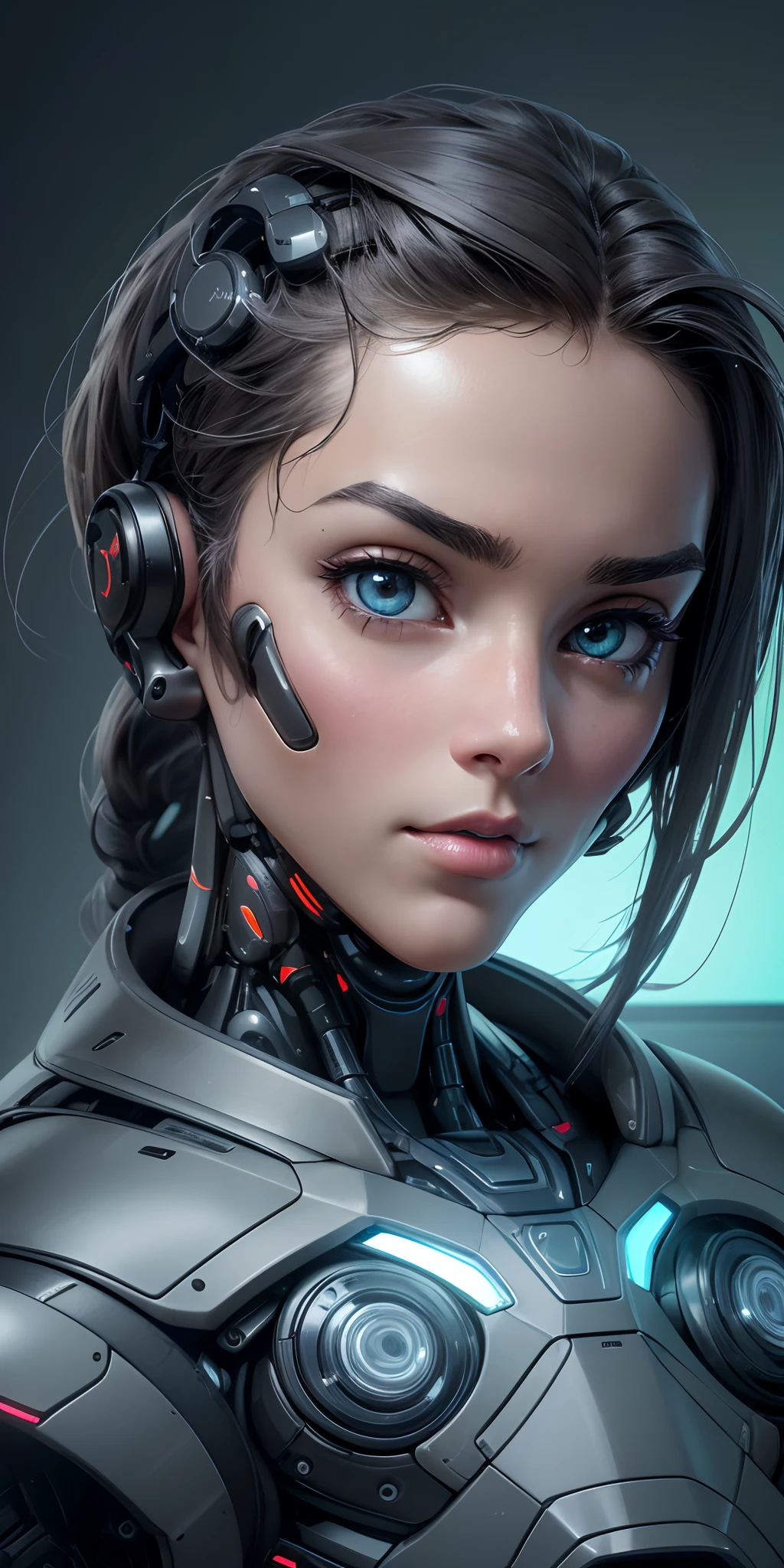 A woman in a futuristic suit with headphones and a microphone - SeaArt AI