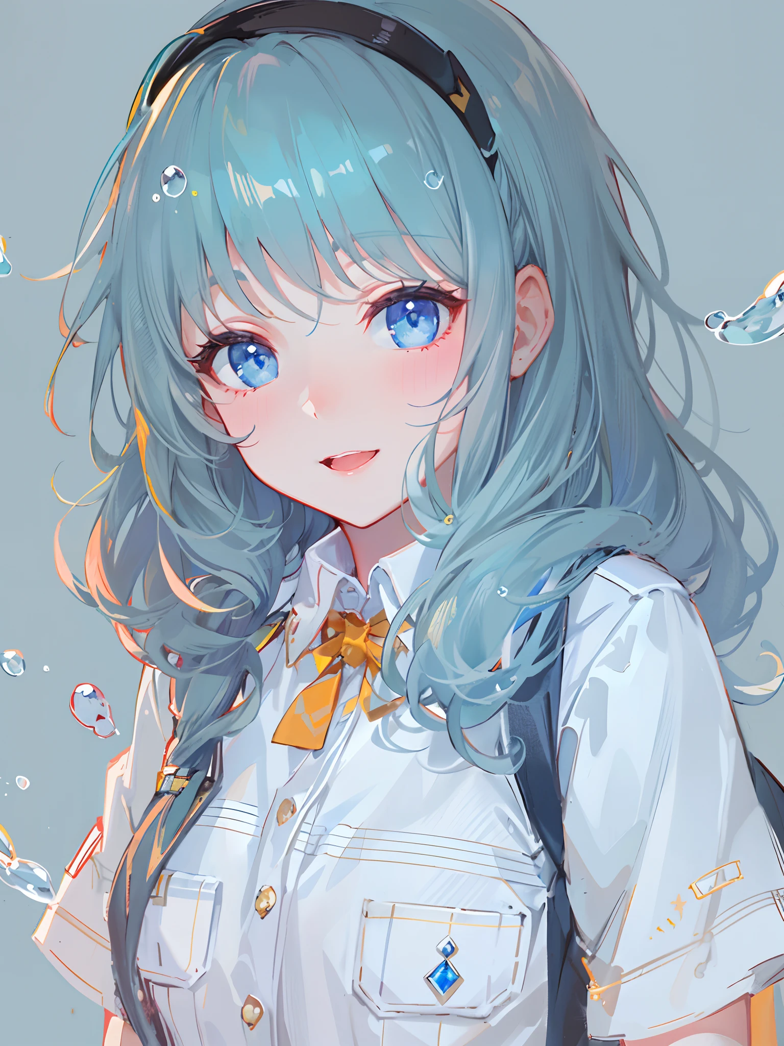 ((top-quality)), ((masterpiece)), ((ultra-detailliert)), (Extremely delicate and beautiful), girl with, 独奏, cold attitude,((Black jacket)),She is very(relax)with the(Settled down)Looks,A dark-haired, depth of fields,Evil smile,Bubble, under the water, Air bubble,bright light blue eyes,inner color with bright gray hair and light blue tips,,,,,,,,,,,,Cold background,Bob Hair - Linear Art, shortpants、knee high socks、White uniform like school uniform、Light blue ribbon ties、Clothes are sheer、Hands in pockets、Bright eyes like sapphire,Fronllesse Blue, A small blue light was floating、Upper Eyes、foodie, Halloween、Orange pumpkin、Jack-o'-lantern