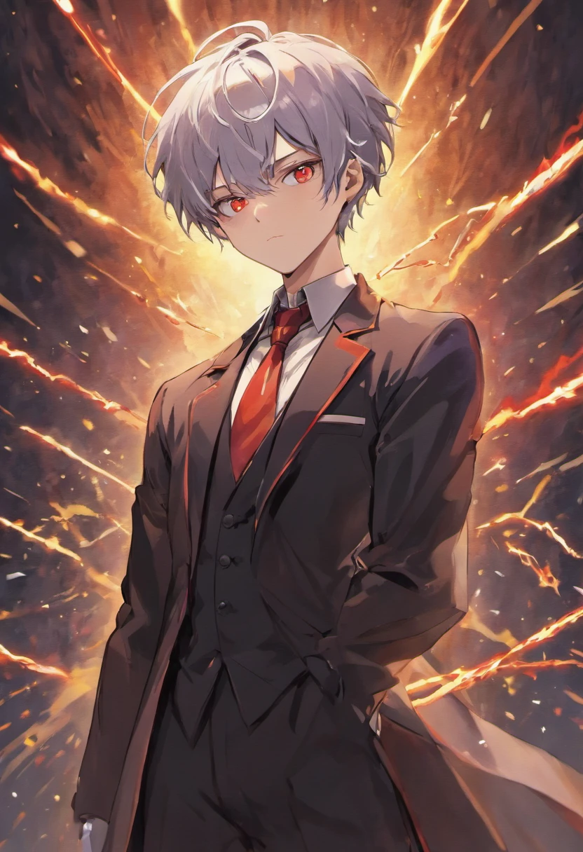 Allback、spiked hair、Silver-haired beautiful boy、red eyes、Black tailcoat