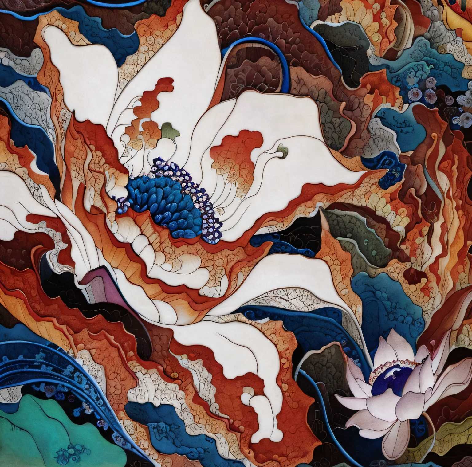 Lotus close-up,highly intricate and colorful, an ultrafine detailed painting, intricate oil painting detail, surreal waiizi flowers, intricate organic painting, with lotus flowers, james jean artwork, Intricate detail painting, Intricate Painting, intricate beautiful painting, Intricate and colorful masterpieces, plethora of colors,detail-rich