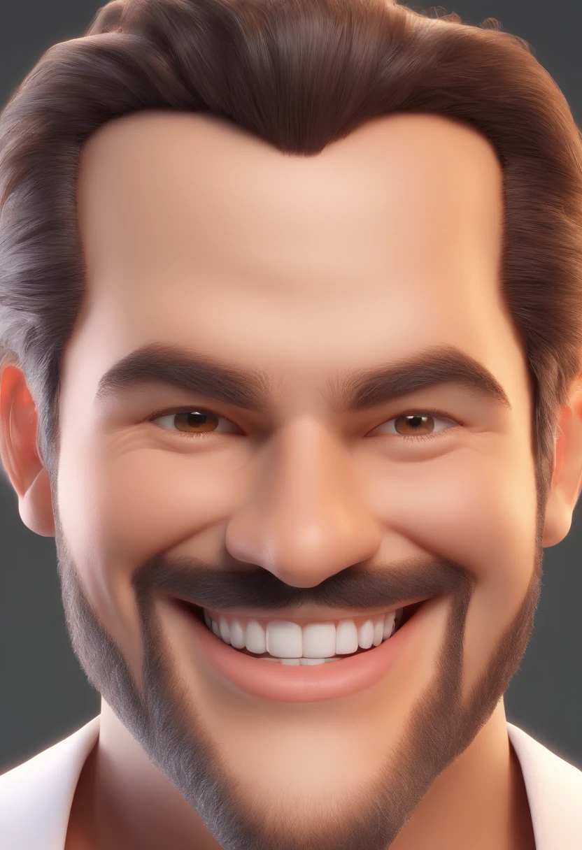 Smiling Man Illustration, sorriso insano, Homem de pele marrom com um sorriso gigante, happily smiling at the camera, sorriso atrevido, he's smiling, sorriso muito grande, Macho sorridente, foto de perfil headshot, rindo sorriso enorme, desenhando no estilo de Arte 3D, c4d, fundo de cor branco puro, estilo disney, estilo pixar render ilustracao Super Detalhe, 8k