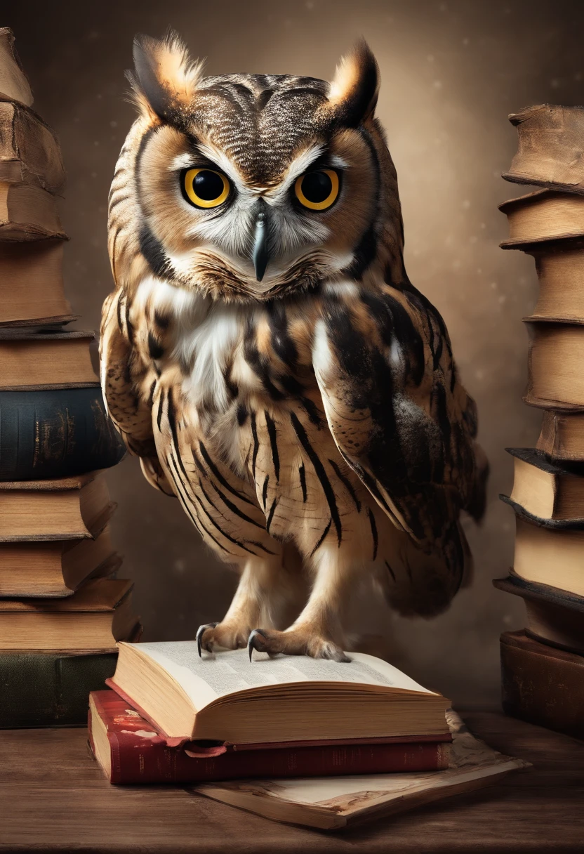 owl with books watching for kids
