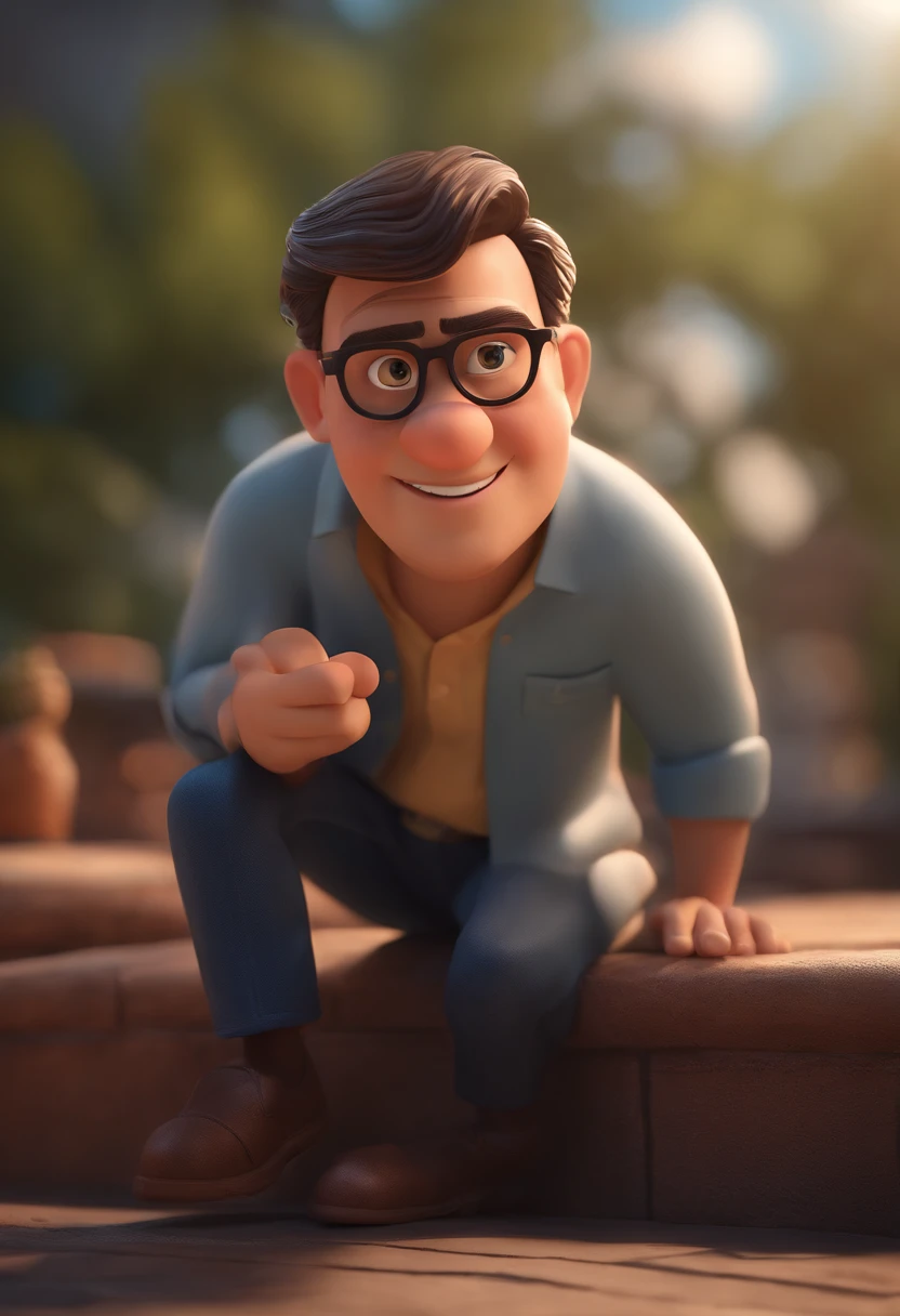 Cartoon character of a man with black glasses and a blue shirt, animation character, Caractere estilizado, animation style rendering, 3D estilizado, Arnold Maya render, 3 d render stylized, toon render keyshot, Personagem 3D, Personagem 3D, 3d rendering stylized, 3 d character render, personagem de desenho animado, Personagem de close up, Pose de personagem, (Estilo Pixar) (master part:1.2) (Bokeh) (best quality) (pele detalhada) (textura detalhada) (8k) (argila) (Cinematic lighting) (foco nítido
