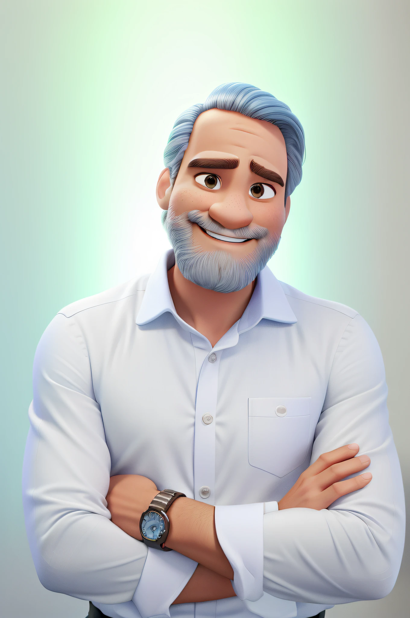 Um homem de meia idade, cabelos grisalhos, estilo disney pixar, alta qualidade, melhor qualidade