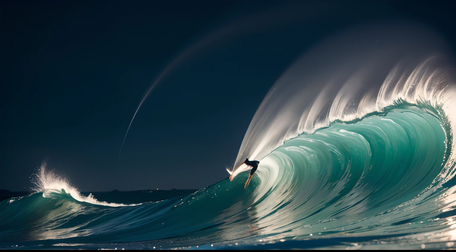 4K detailed photography. "Dolphin riding a surfboard in a tube of big ocean waves, full body, vivid colors, high definition, realistic."