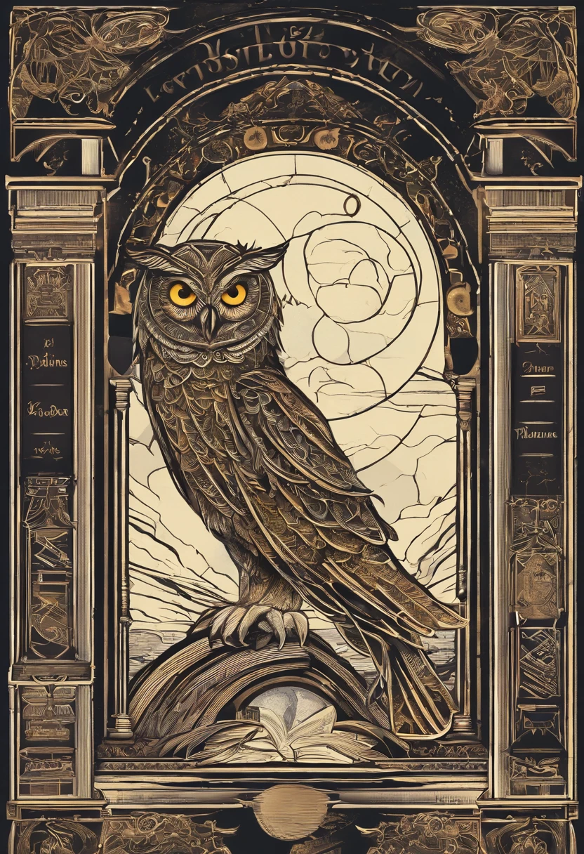 owl,books,school emblem,feathers:1.1,wisdom,wise eyes,perched on a branch,feathers in the wind,nighttime scene,moonlit,quiet atmosphere,vibrant colors:1.2,bookworm,studious,reading,stacks of books:1.1,learning,education,graduation cap,ink and quill pen,scrolls with knowledge,worn and weathered pages,history,lore,magic in the air:faint,ancient library:1.1,cobwebs,bookshelves stretching to the ceiling:classical architecture,arched windows,faint rays of moonlight,enclosed space,serene,tranquil,marble floors:1.1,ornate rugs:1.1,pillars:1.1,enchanted atmosphere:hazy and dreamlike,storybook scene,enlightenment,wisdom flowing from the pages,owl statues:lifesize,perched on pedestals,curiosity,intelligence,majestic,guardian of knowledge.