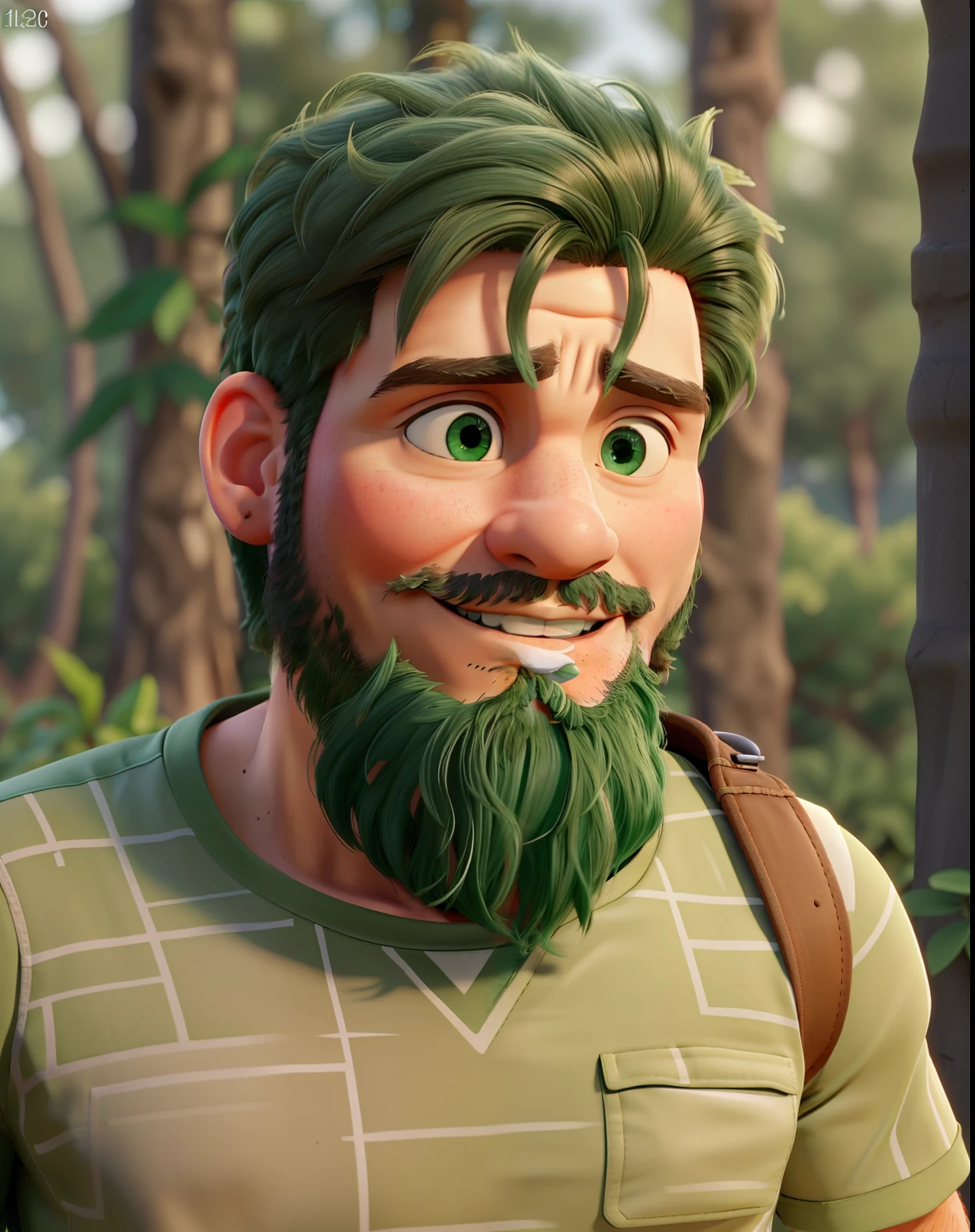 best quality, master part, Ultra high resolution (fotorrealista: 1.4), Foto RAW, um homem, cabelo castanho curto, barba curta, olhos verde, feliz