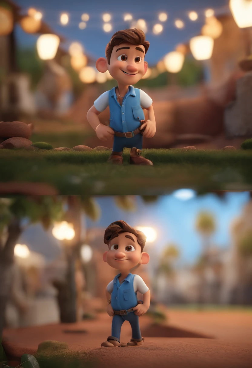 personagem dos desenhos animados de um homem com camisa azul, animation character, Caractere estilizado, animation style rendering, 3D estilizado, Arnold Maya render, 3 d render stylized, toon render keyshot, Personagem 3D, Personagem 3D, 3d rendering stylized, 3 d character render, personagem de desenho animado, Personagem de close up, Pose de personagem, (Estilo Pixar) (master part:1.2) (Bokeh) (best quality) (pele detalhada) (textura detalhada) (8k) (argila) (Cinematic lighting) (foco nítido