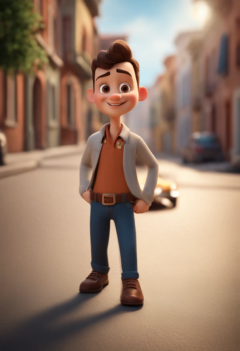 personagem dos desenhos animados de um homem Branco, uma camisa preta, olhos castanhos, animation character, Caractere estilizado, animation style rendering, 3D estilizado, Arnold Maya render, 3 d render stylized, toon render keyshot, Personagem 3D, Personagem 3D, 3d rendering stylized, 3 d character render, personagem de desenho animado, Personagem de close up, Pose de personagem, (Estilo Pixar) (master part:1.2) (Bokeh) (best quality) (pele detalhada) (textura detalhada) (8k) (argila) (Cinematic lighting) (foco nítido
