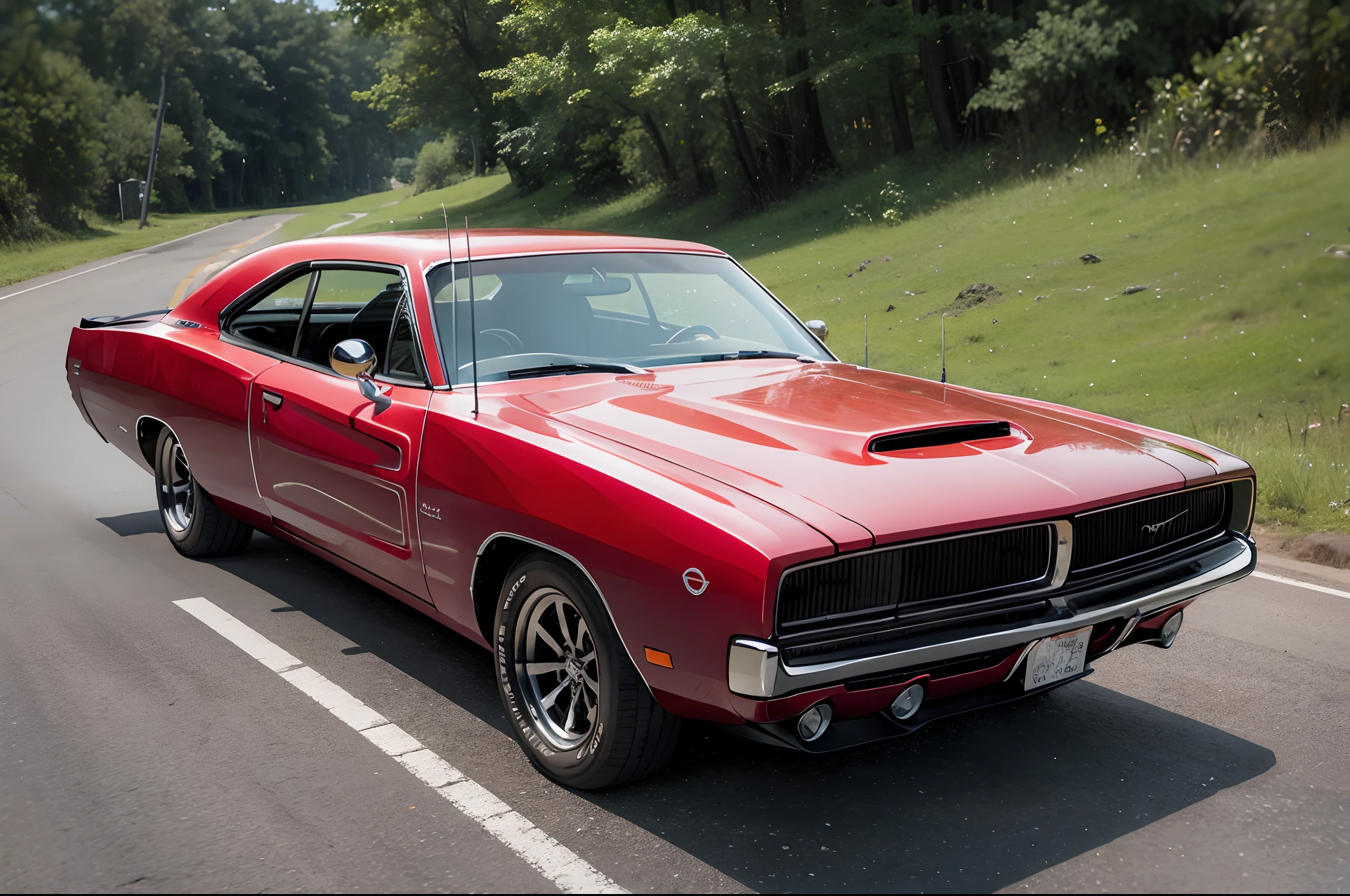 Dodge charger stance lowrider on display on gravel road
