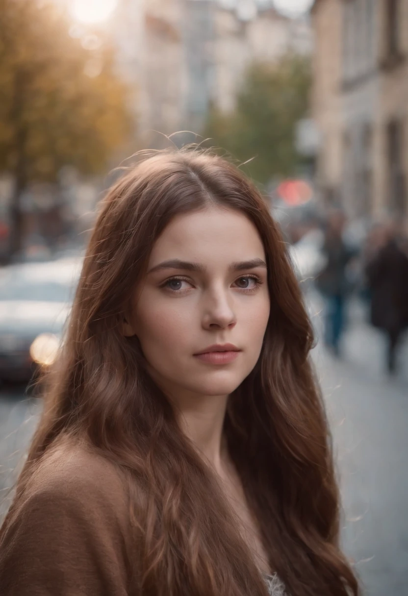 Bust of a long-haired girl，On the street