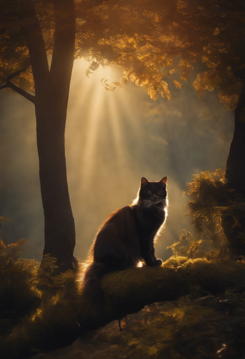 uma pintura de um gatinho colorido em um fundo preto,, Breathtaking rendering, inside a radiant connection, inspirado em Kinuko Y. craft,, Magical Elements, kitten icon, uau, it's beautiful, casting a multi colored spell, bright flash, lampejo