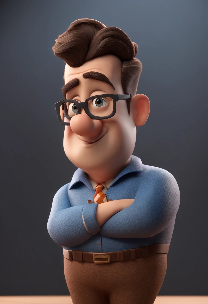 Cartoon character of a man wearing gray glasses and a blue shirt, um personagem animado, Caractere estilizado, animation style rendering, 3D estilizado, Arnold Maya render, 3 d render stylized, toon render keyshot, Personagem 3D, Personagem 3D, 3d rendering stylized, 3 d character render, personagem de desenho animado, Personagem de close up, Pose de personagem, (Estilo Pixar) (master part:1.2) (Bokeh) (best quality) (pele detalhada) (textura detalhada) (8k) (argila) (Cinematic lighting) (foco nítido，Senta e vaza a parte superior do corpo