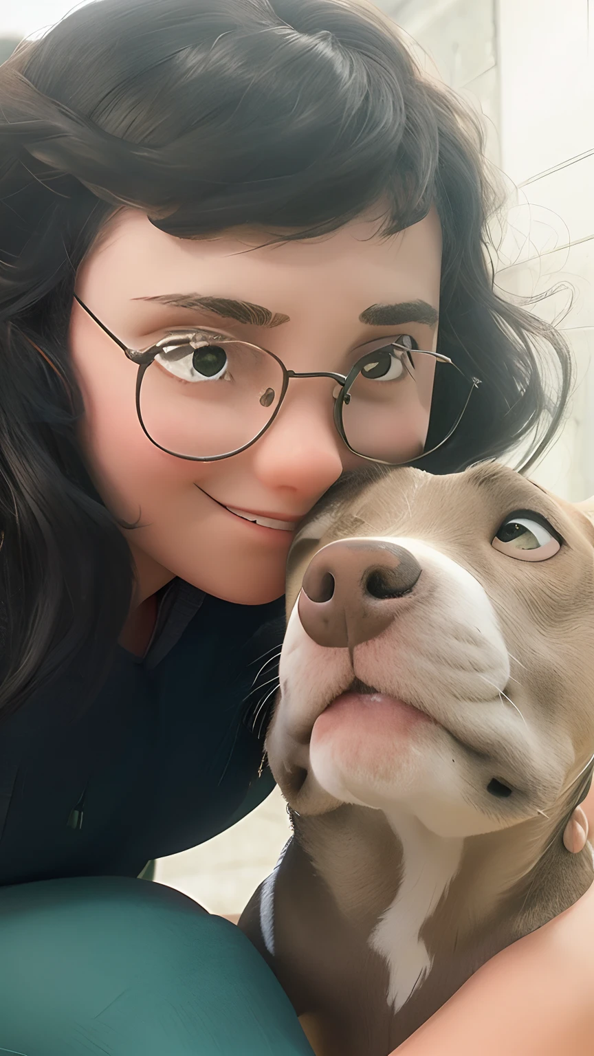 Young woman hugging a pit bull