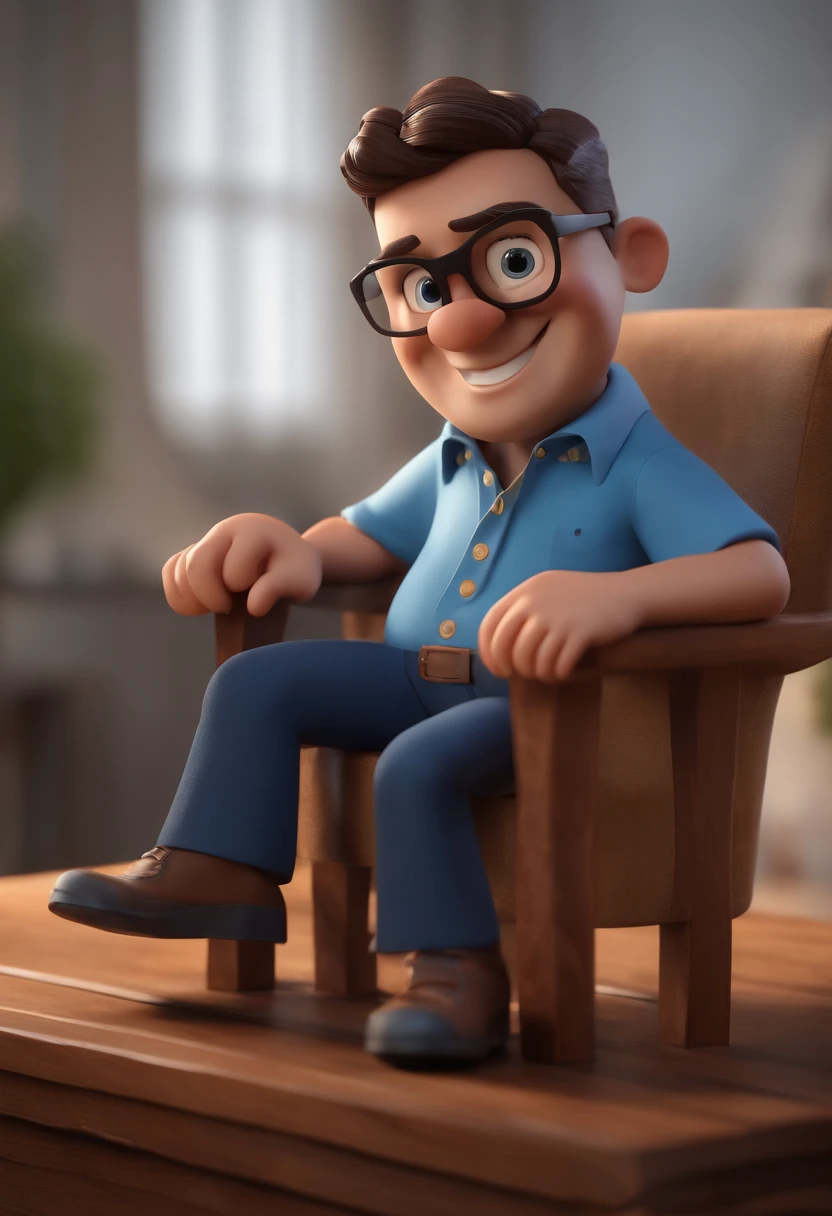 Cartoon character of a man with black glasses and a blue shirt, animation character, Caractere estilizado, animation style rendering, 3D estilizado, Arnold Maya render, 3 d render stylized, toon render keyshot, Personagem 3D, Personagem 3D, 3d rendering stylized, 3 d character render, personagem de desenho animado, Personagem de close up, Pose de personagem,  (Estilo Pixar) (master part:1.2) (Bokeh) (best quality) (pele detalhada) (textura detalhada) (8k) (argila) (Cinematic lighting) (foco nítido
