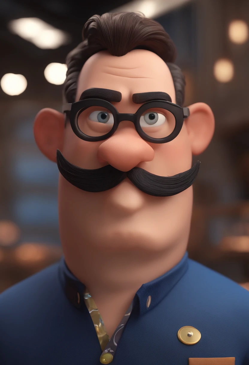 Cartoon character of a man with black glasses and a blue shirt, animation character, Caractere estilizado, animation style rendering, 3D estilizado, Arnold Maya render, 3 d render stylized, toon render keyshot, Personagem 3D, Personagem 3D, 3d rendering stylized, 3 d character render, personagem de desenho animado, Personagem de close up, Pose de personagem, (Estilo Pixar) (master part:1.2) (Bokeh) (best quality) (pele detalhada) (textura detalhada) (8k) (argila) (Cinematic lighting) (foco nítido