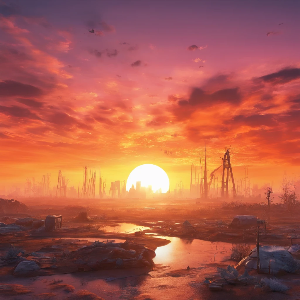 Post-apocalyptic sunset at the end of the world of the new dawn Aquarelle Drawing