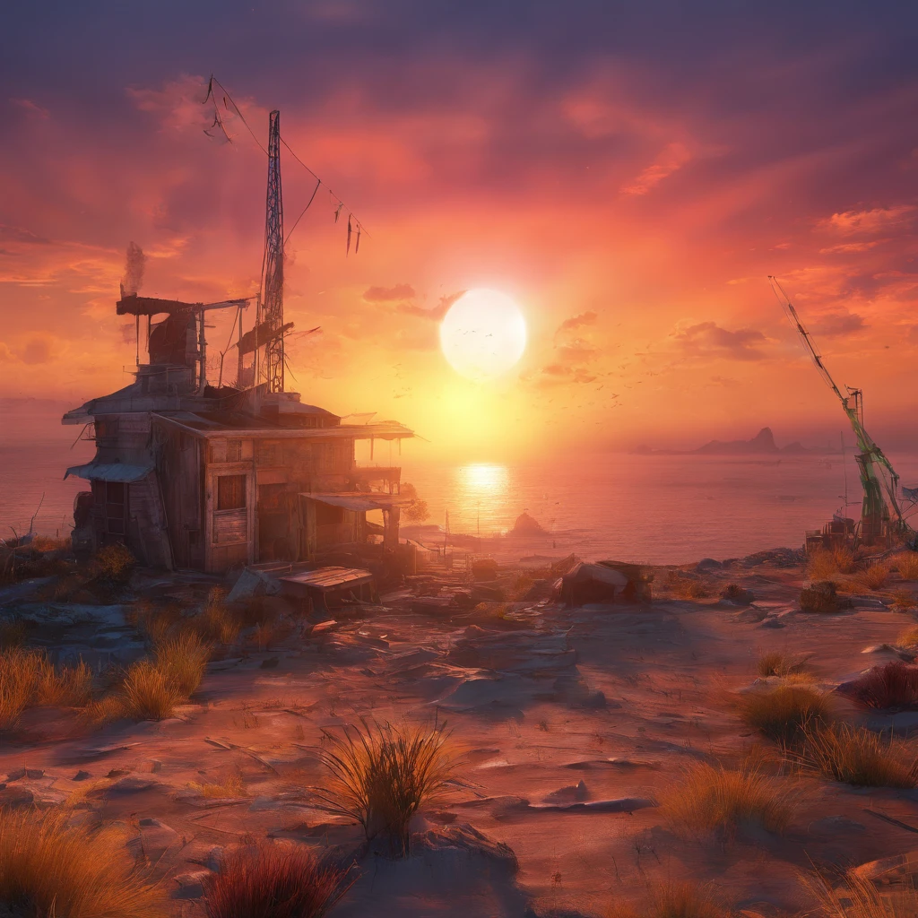 Post-apocalyptic sunset at the end of the world of the new dawn Aquarelle Drawing