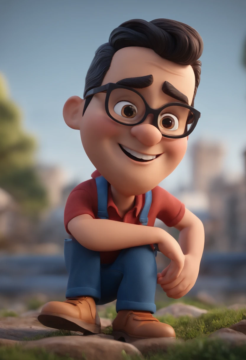 Cartoon character of a man with black glasses and a blue shirt, animation character, Caractere estilizado, animation style rendering, 3D estilizado, Arnold Maya render, 3 d render stylized, toon render keyshot, Personagem 3D, Personagem 3D, 3d rendering stylized, 3 d character render, personagem de desenho animado, Personagem de close up, Pose de personagem,  (Estilo Pixar) (master part:1.2) (Bokeh) (best quality) (pele detalhada) (textura detalhada) (8k) (argila) (Cinematic lighting) (foco nítido