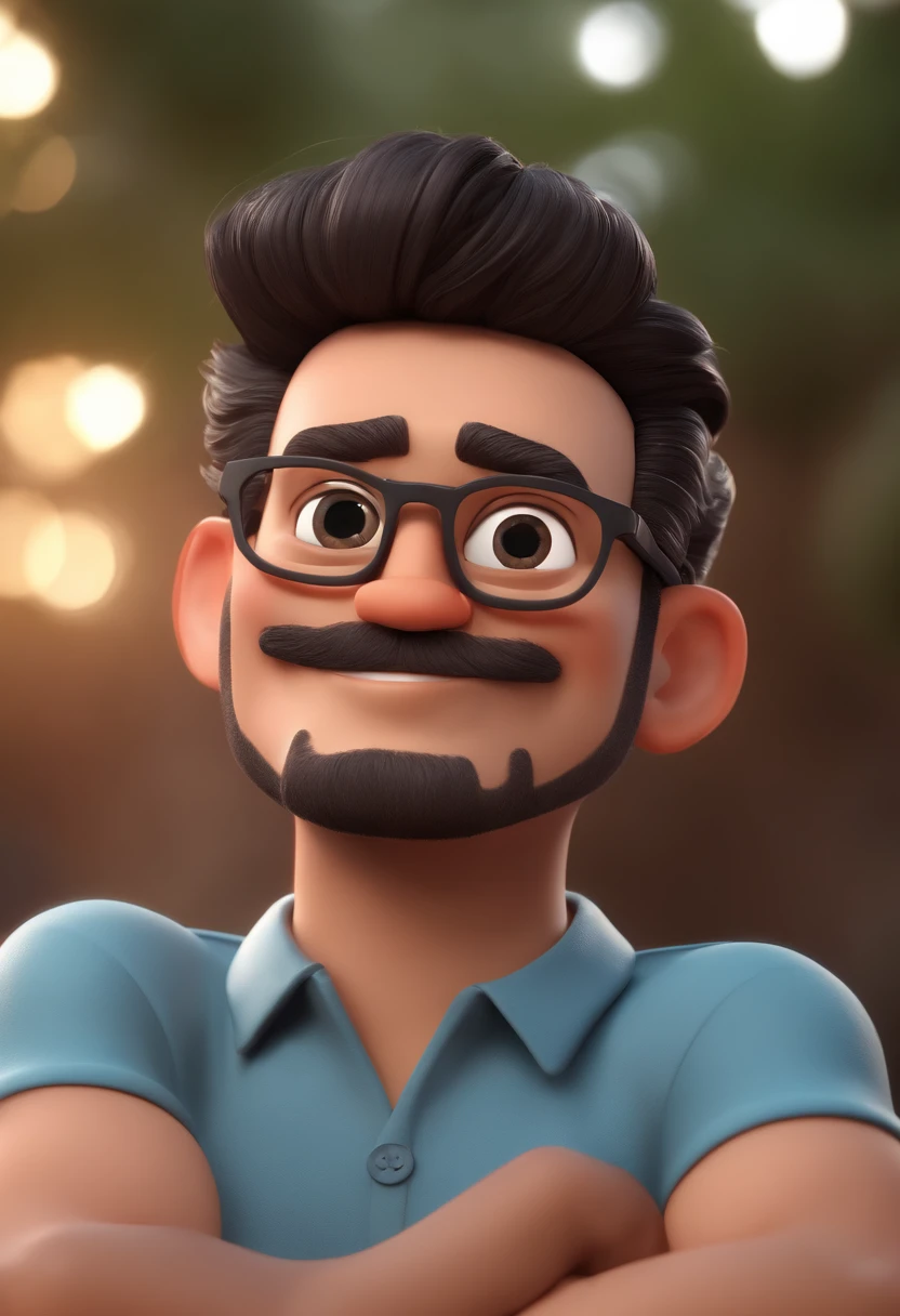 Cartoon character of a man with black glasses and a blue shirt, animation character, Caractere estilizado, animation style rendering, 3D estilizado, Arnold Maya render, 3 d render stylized, toon render keyshot, Personagem 3D, Personagem 3D, 3d rendering stylized, 3 d character render, personagem de desenho animado, Personagem de close up, Pose de personagem, (Estilo Pixar) (master part:1.2) (Bokeh) (best quality) (pele detalhada) (textura detalhada) (8k) (argila) (Cinematic lighting) (foco nítido
