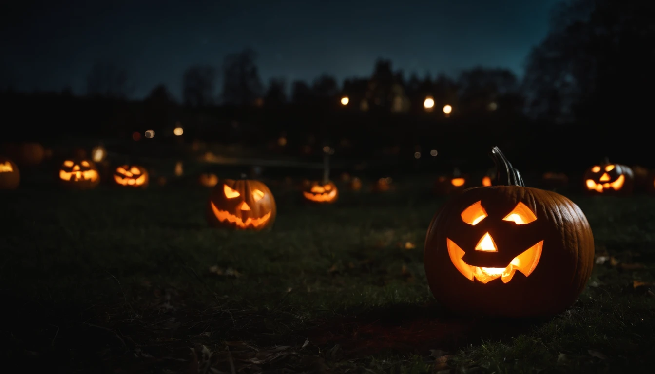 Halloween night, Halloween party, Jack-o'-lantern, many people in cosplay