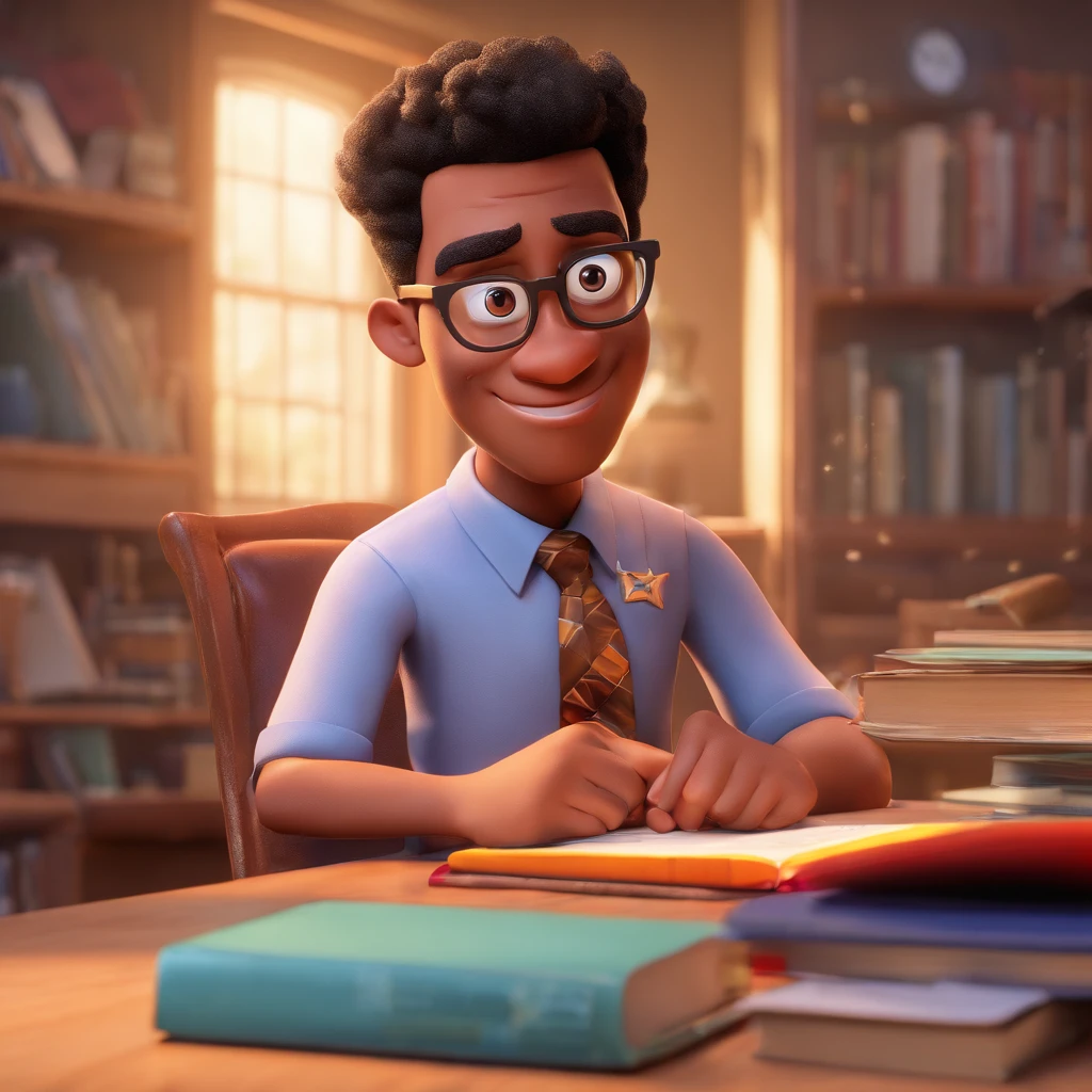 Create a Disney Pixar-inspired poster with the character being Pastor Jackson Anthony, a man wearing glasses, in an office with a Bible on the table