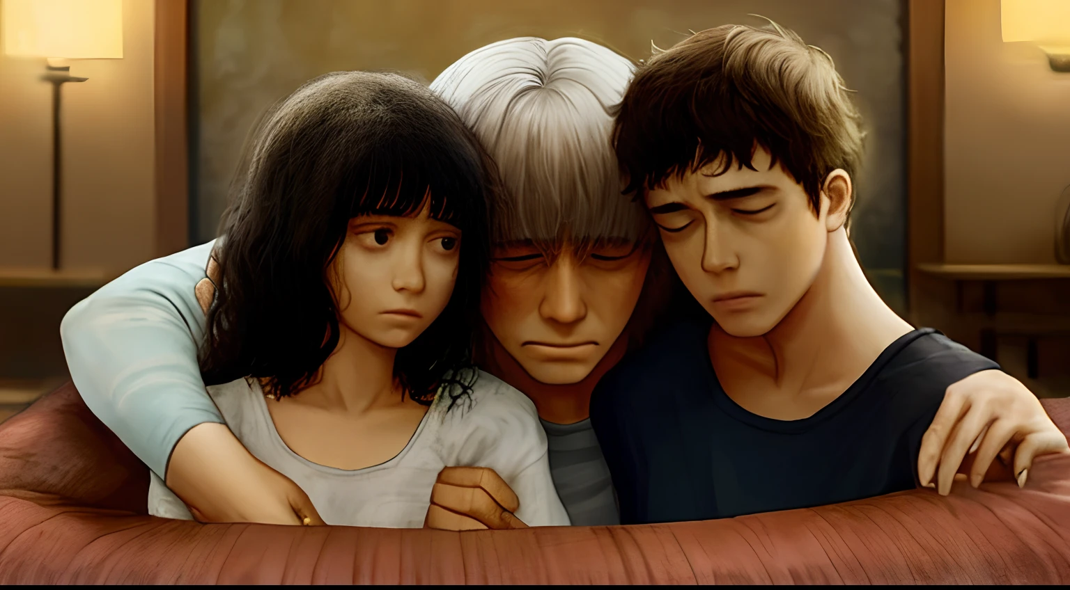 A depressed person who with his family showing their love to him to prevent commiting suicide
