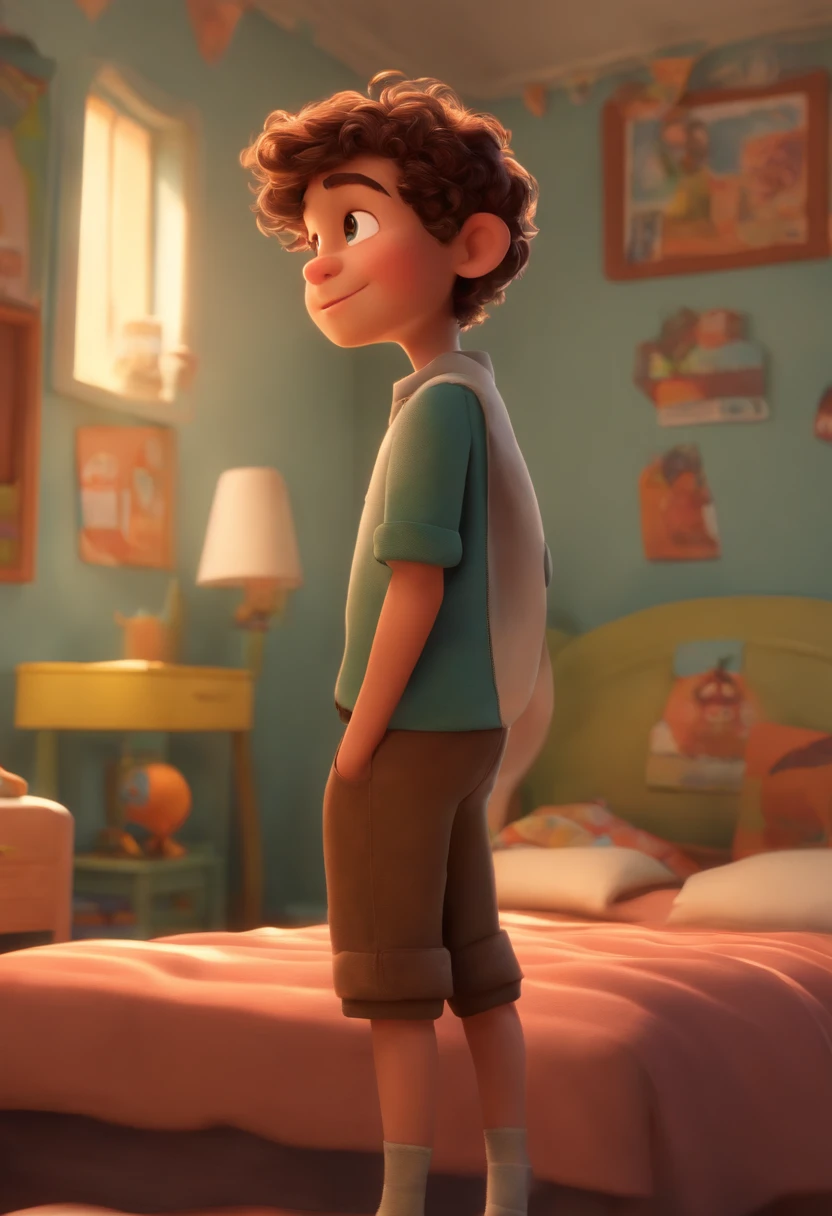 Image of a boy for a story in a YouTube video in Pixar format, He's the little allabester, He's the class leader, He's outgoing, Playful and gets up for a lot of things, cabelo curto