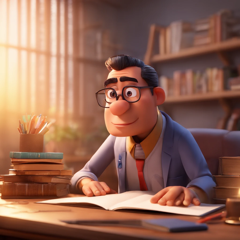 Create a Disney Pixar-inspired poster with the character being Pastor Jackson Anthony, a man wearing glasses, in an office with a Bible on the table