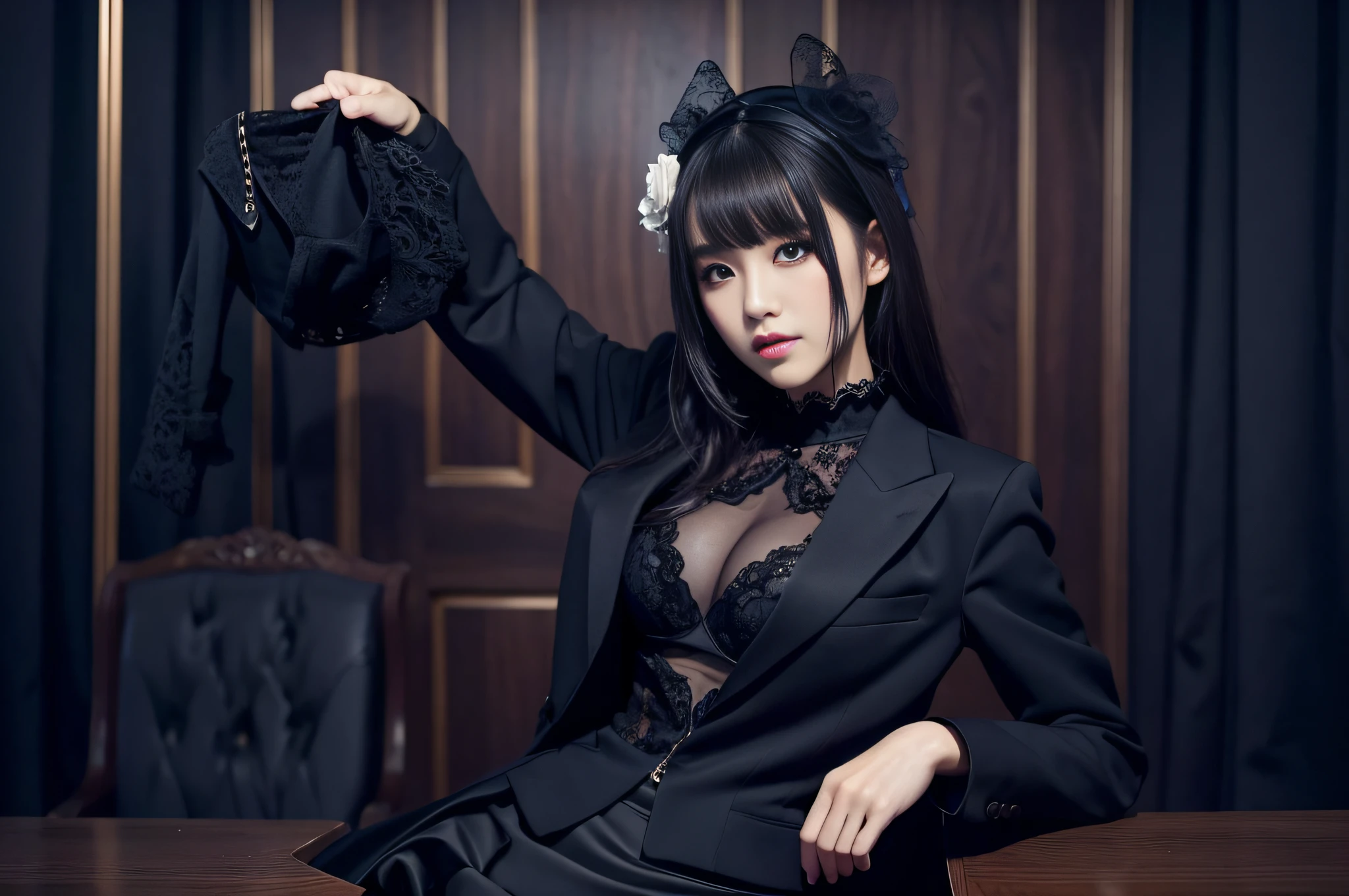Charming beauties、black pantyhose、Suit jacket、Black tight skirt、beauty legs、Dyed in darkness、lacy fabric、Brainwashing makeup、brainwashed