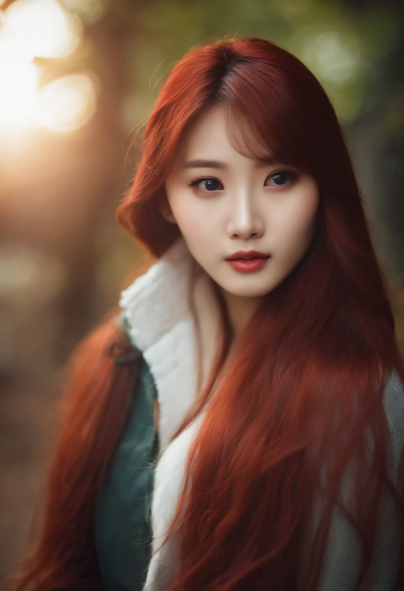Girl Long Red Hair Chinese Campus Sweet