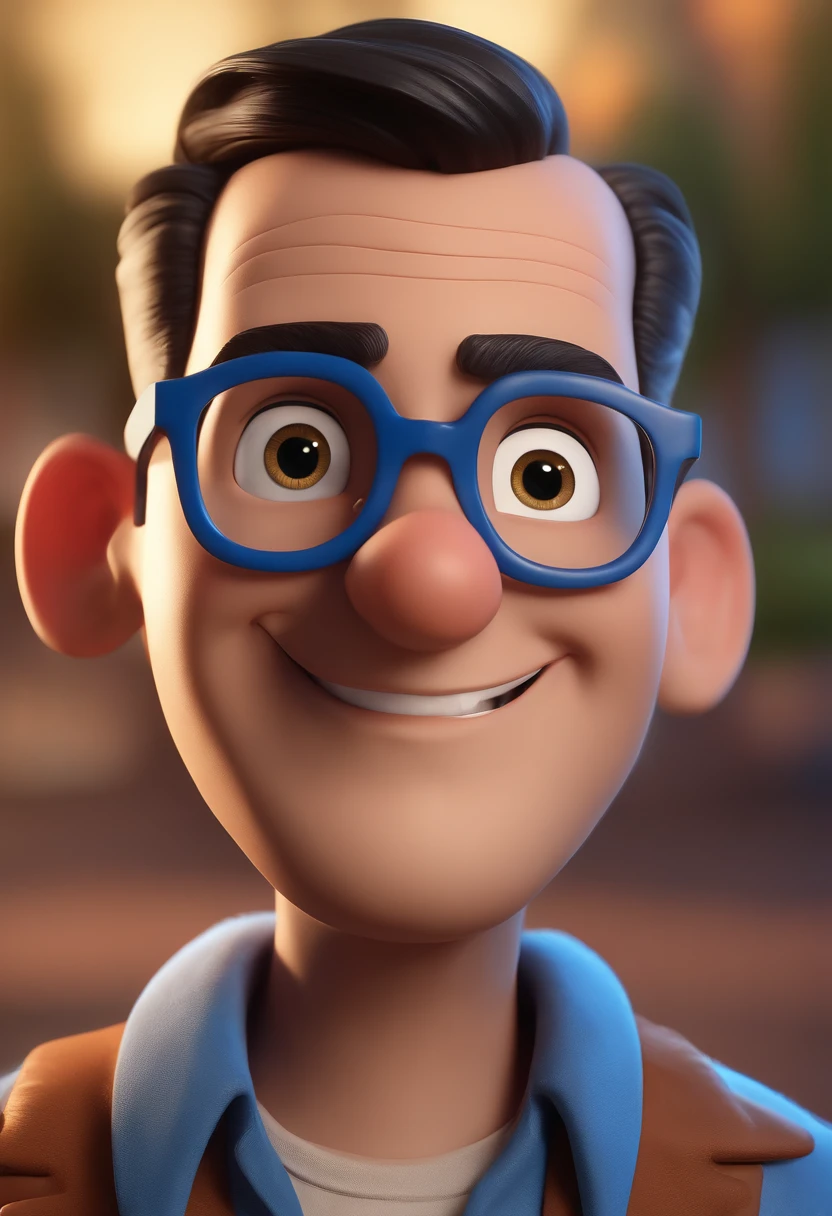 Cartoon character of a man with black glasses and a blue shirt, animation character, Caractere estilizado, animation style rendering, 3D estilizado, Arnold Maya render, 3 d render stylized, toon render keyshot, Personagem 3D, Personagem 3D, 3d rendering stylized, 3 d character render, personagem de desenho animado, Personagem de close up, Pose de personagem,  (Estilo Pixar) (master part:1.2) (Bokeh) (best quality) (pele detalhada) (textura detalhada) (8k) (argila) (Cinematic lighting) (foco nítido