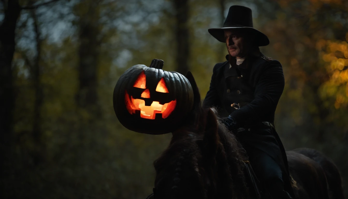 The Headless Horseman, Halloween night, Halloween party, Jack-o'-lantern, many people in cosplay
