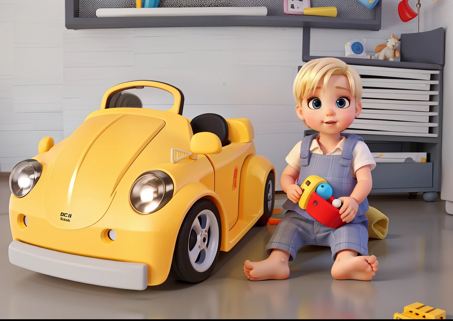 A blond with toys