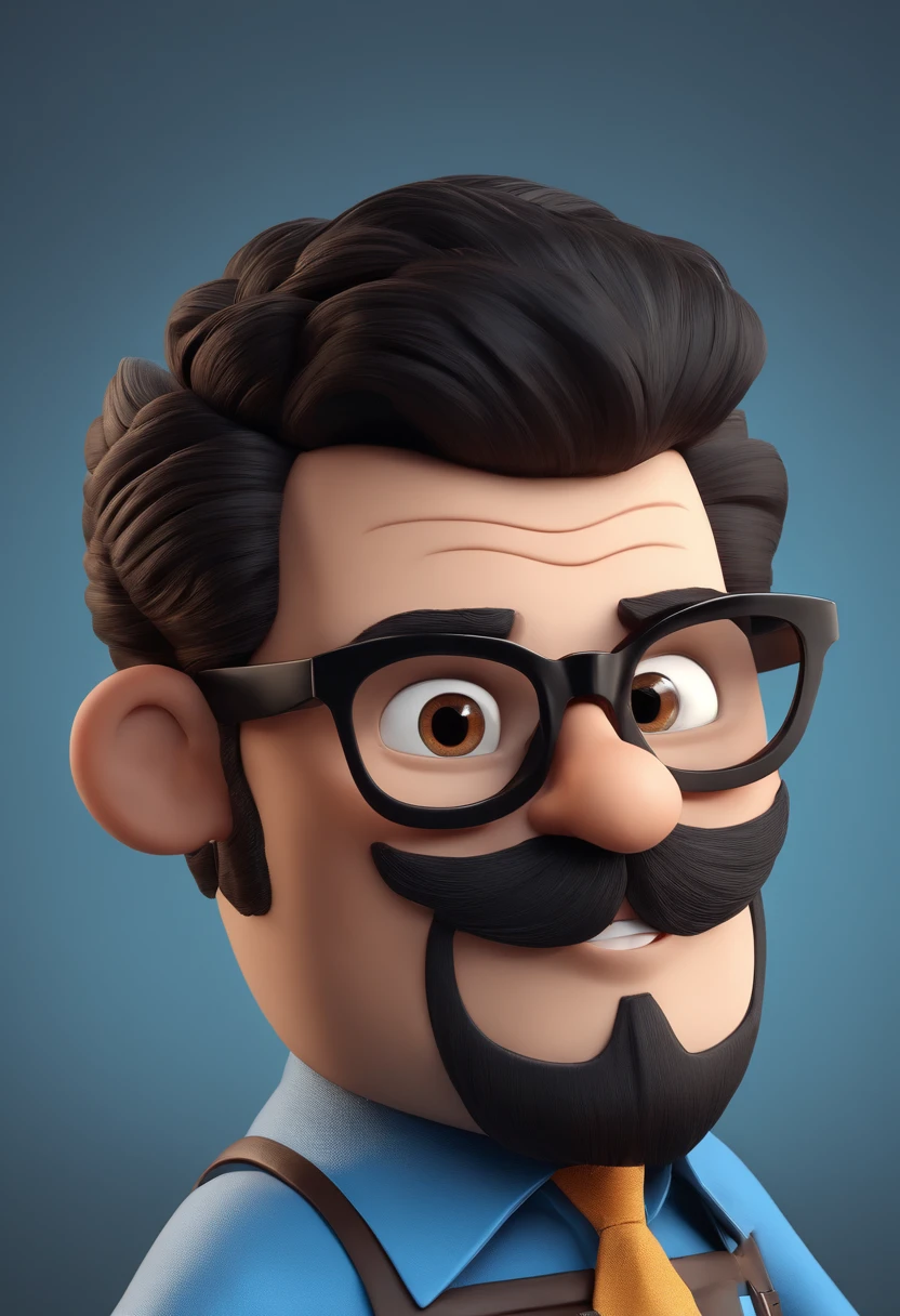 Cartoon character of a man with black glasses and a blue shirt, animation character, Caractere estilizado, animation style rendering, 3D estilizado, Arnold Maya render, 3 d render stylized, toon render keyshot, Personagem 3D, Personagem 3D, 3d rendering stylized, 3 d character render, personagem de desenho animado, careca (31anos) de barba ruiva poucas sardas no rosto de blusa preta.