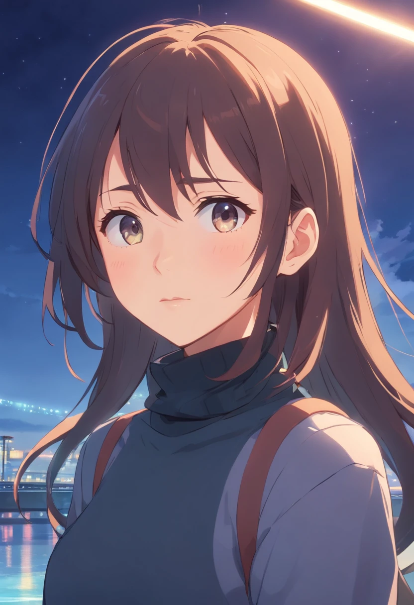 Anime girl with long hair and black turtleneck, extremely cute anime girl face, Cute anime girl portrait, cute anime girl portraits, Cute anime girl, (Anime girl), Cute natural anime face, cute anime face, Kawaii realistic portrait, Anime style portrait, portrait anime girl, anime visual of a cute girl, portrait of cute anime girl, An anime girl