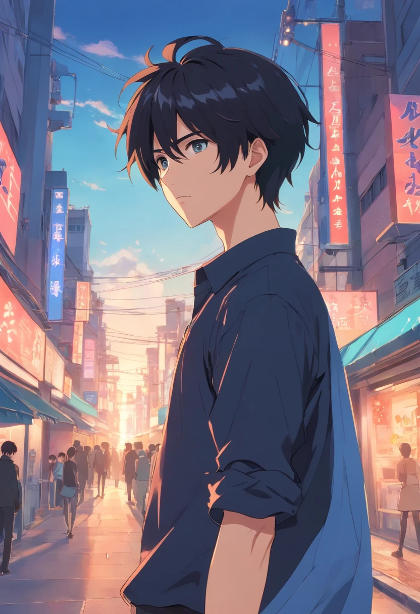 Anime boy poses for photo with black hair and black shirt, handsome guy in demon killer art, Handsome anime pose, Anime handsome man, Male anime style, High Quality Anime Art Style, Delicate androgynous prince, Beautiful androgynous prince, High-quality fanart, high quality portrait, Guviz-style artwork, realistic anime artstyle