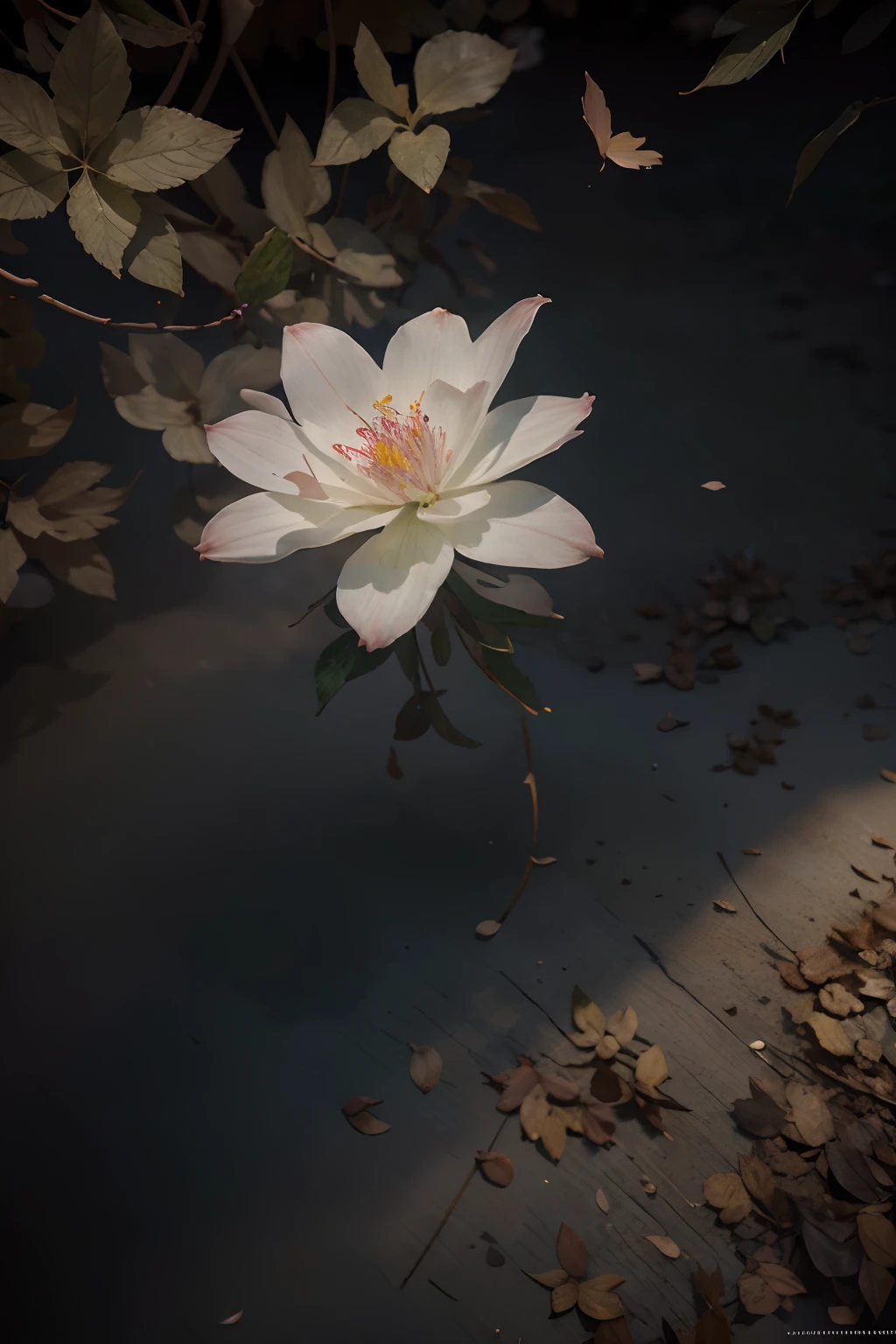 tmasterpiece, beste-Qualit, (very detailed CG Unity 8k wallpaper) (beste-Qualit), (the best illustration), (best shadows), ghost, Delicate leaves of nature, petals of various colors, light falling into the air, Tracking, super detailed --v6