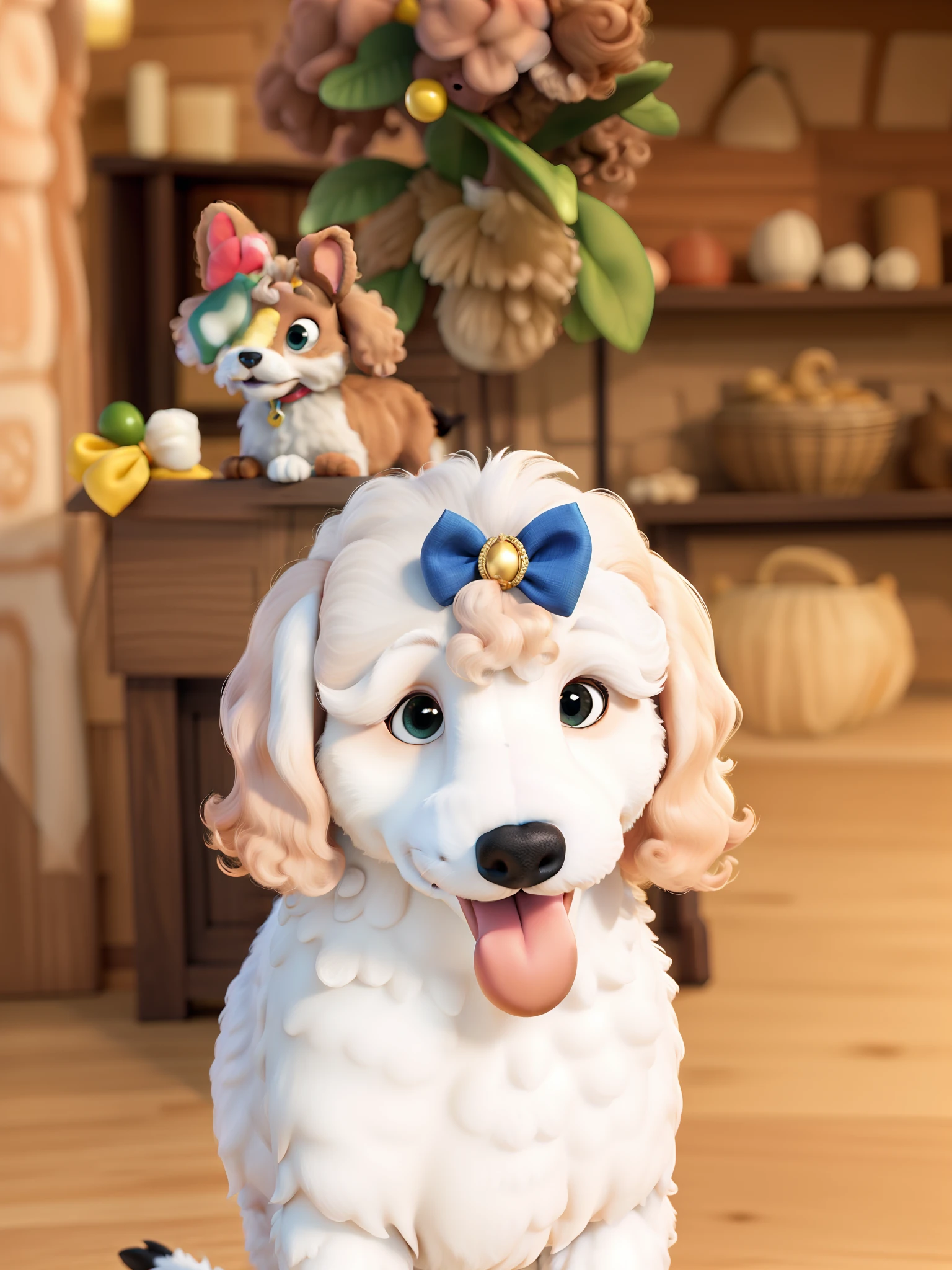 Poodle branca estilo Disney Pixar, alta qualidade